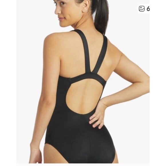 NEW NIKE BLACK ONE PIECE SWIMSUIT WITH MESH CUT OUTS SZ MEDIUM - Picture 2 of 5